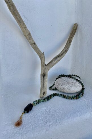 Turquoise Mala with Black Tourmaline stone