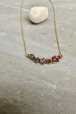 Gold Necklace with Rough Sapphires