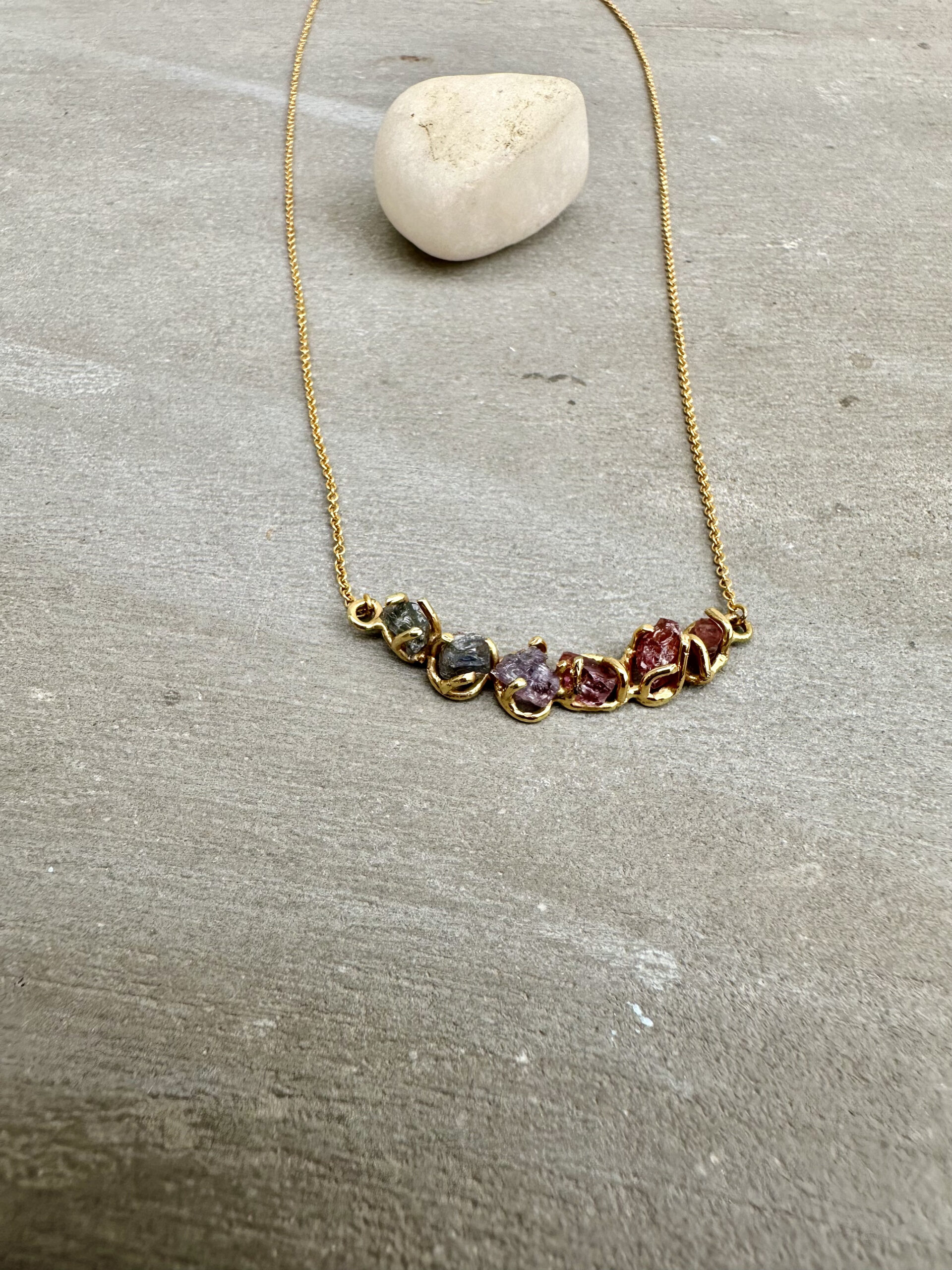 Gold Necklace with Rough Sapphires