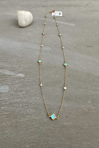 Gold Necklace with turquoise and pearl details