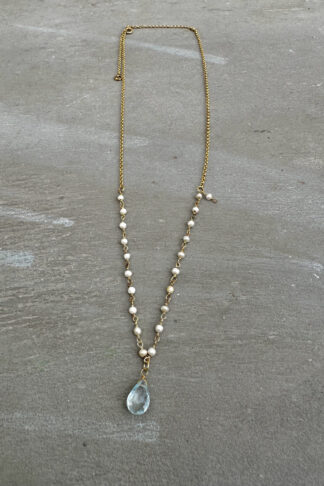 Pear Rosary necklace with Aquamarine drop pendant
