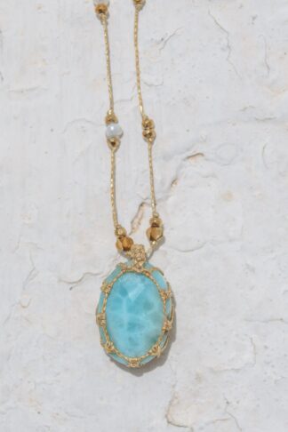 Larimar Necklace with F.W.Pearls