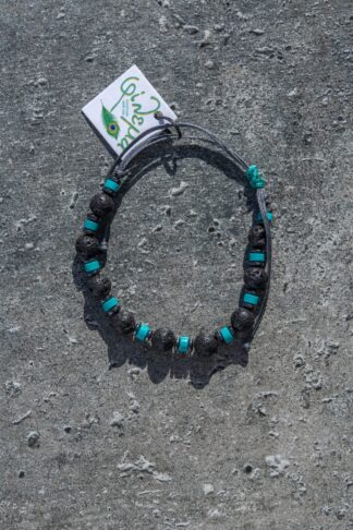 Adjustable Necklace with lava and turquoise beads