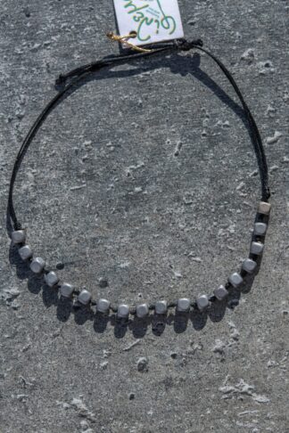 Adjustable bracelet with mat hematite cubes